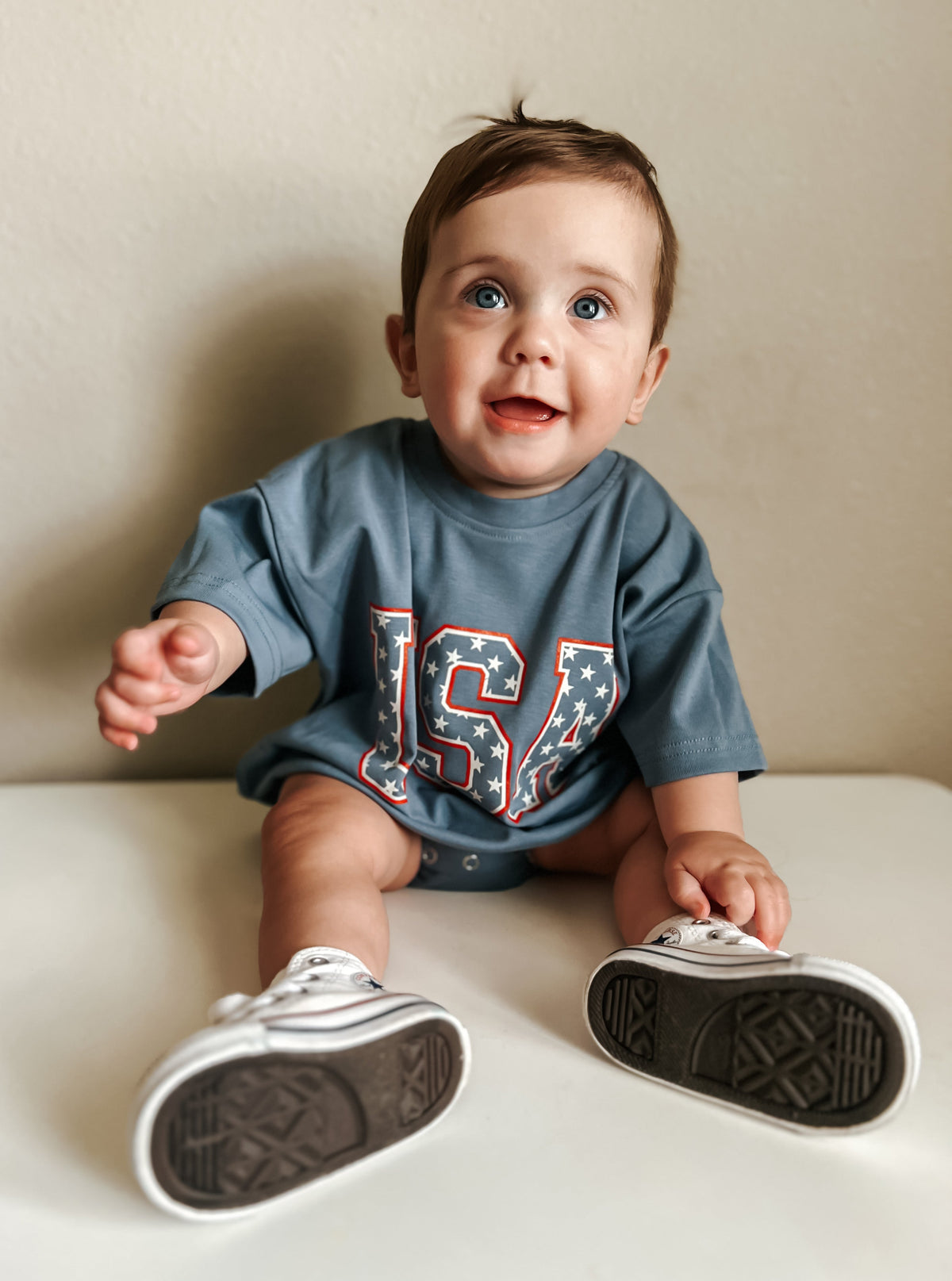 USA Stars T-Shirt Romper by Little Joy Co. at Everetts Place