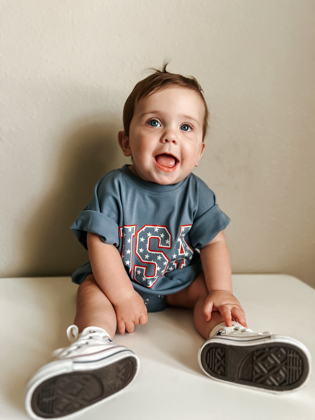 USA Stars T-Shirt Romper by Little Joy Co. at Everetts Place