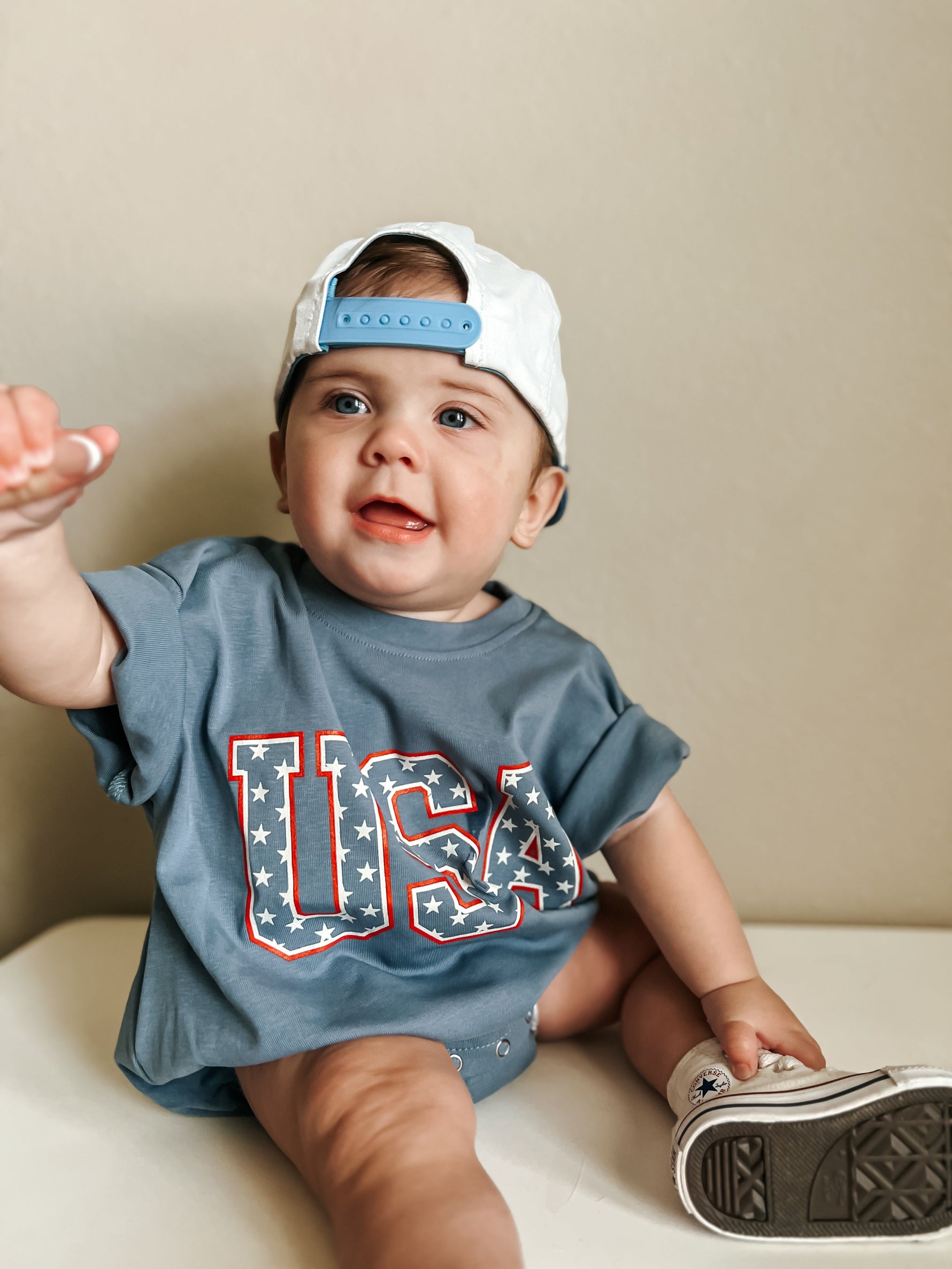 USA Stars T-Shirt Romper by Little Joy Co. at Everetts Place