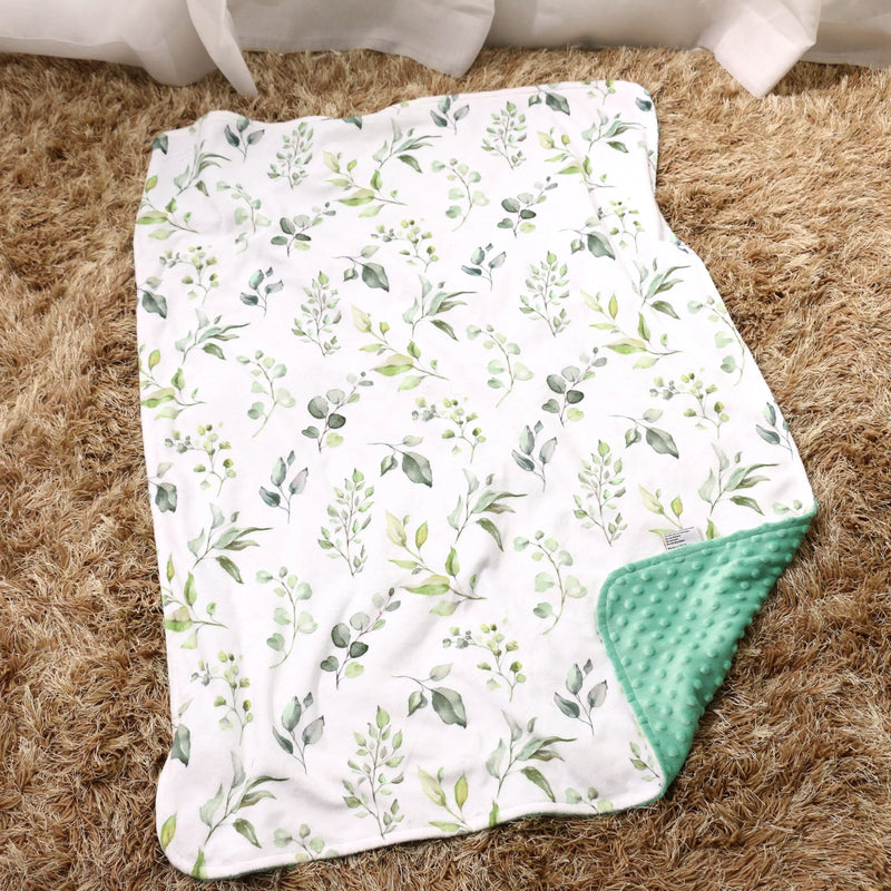 Premium Baby & Toddler Minky Blanket - Eucalyptus Greenery design with soft texture and vibrant greenery pattern.