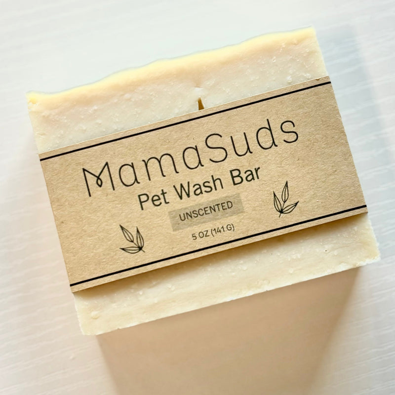 Pet Wash Bar Unscented by MamaSuds, 5 oz, natural and vegan soap bar for sensitive pet skin.