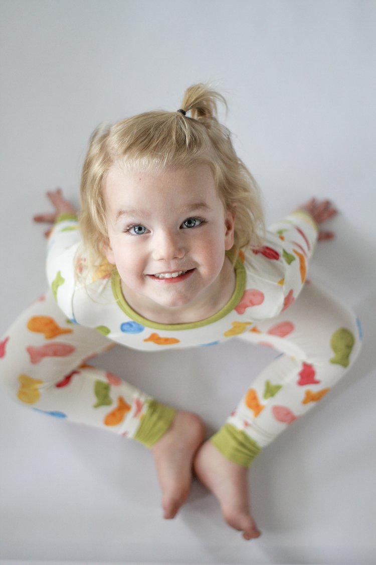 My First Snack Bamboo Pajamas – Green & Pink Lining Toddler PJs by Rayn’s Tiny Stitches