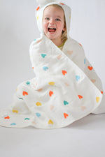 Muslin Cotton Girl’s Hooded Bathrobe – Colorful Hearts Cover-Up by Rayn’s Tiny Stitches