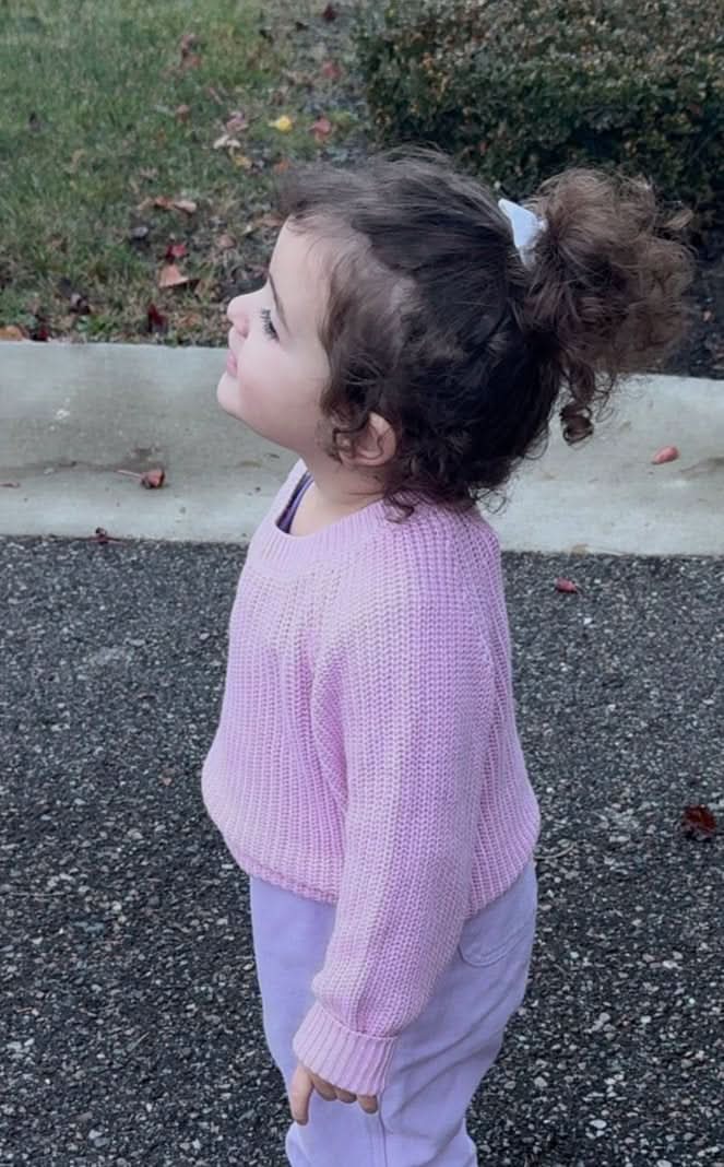 Petal pink chunky knit children's sweater with long sleeves