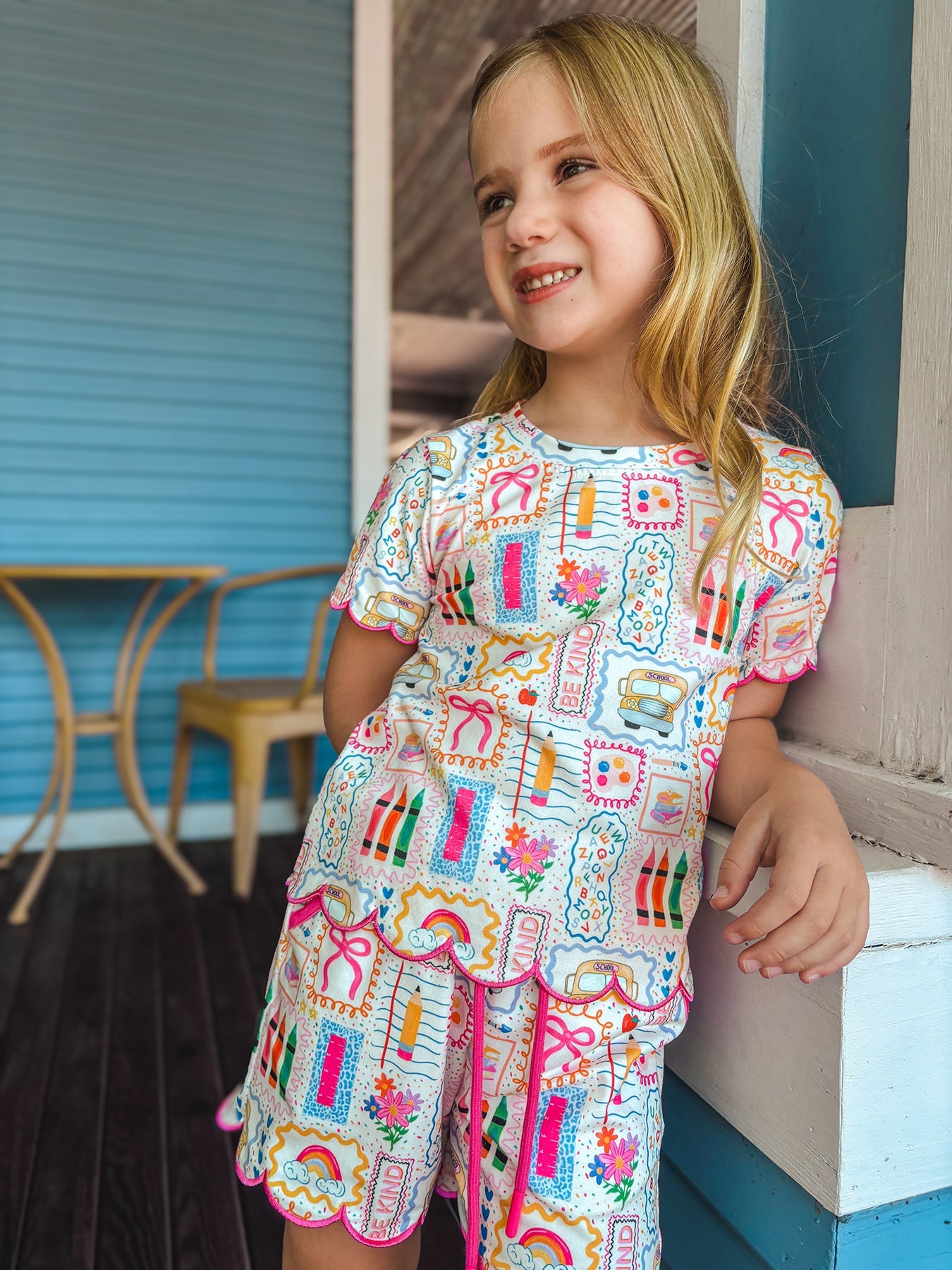 Back to School Print Pajama Short Set - School by Rylee Faith Designs