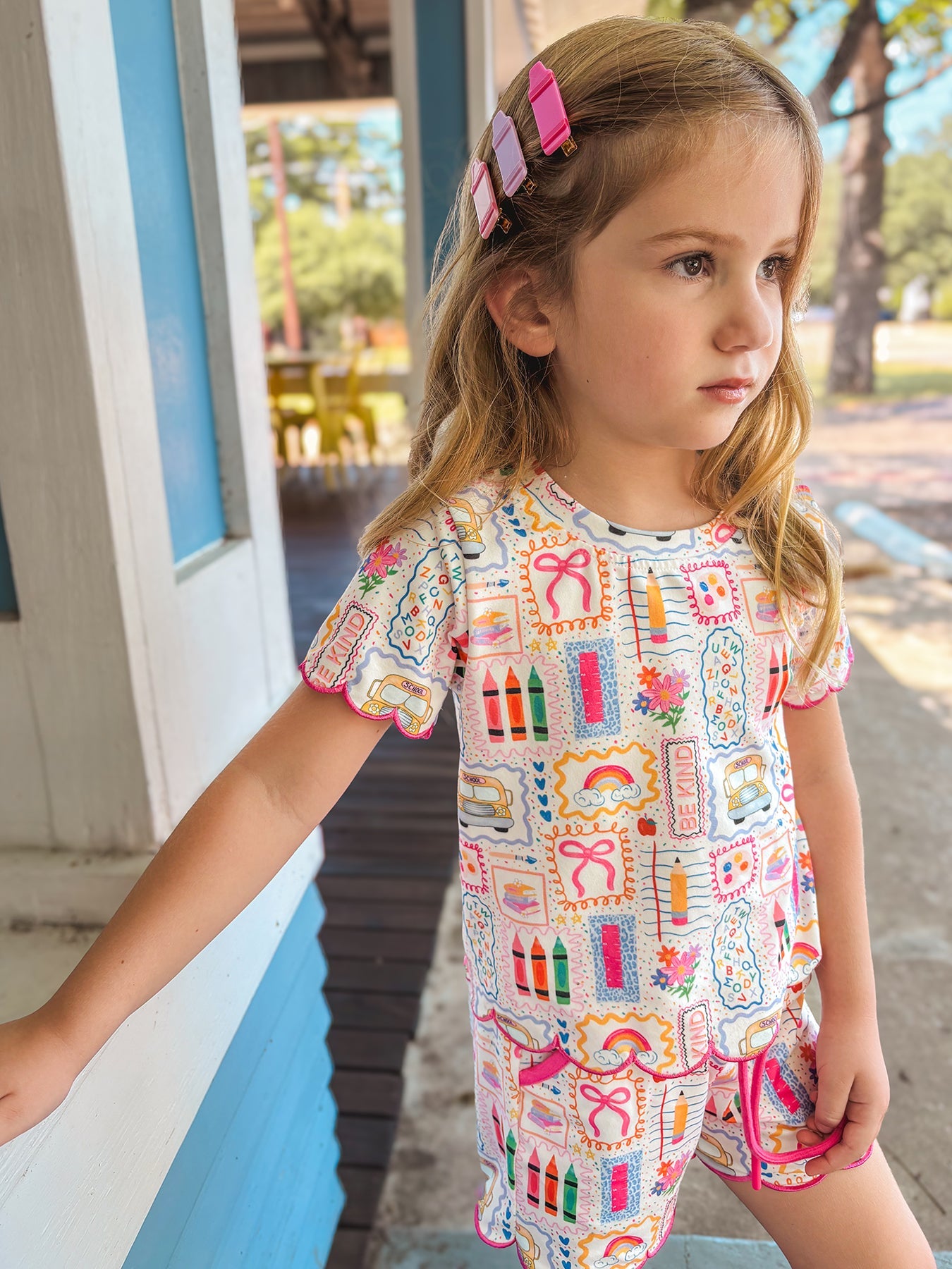 Back to School Print Pajama Short Set - School by Rylee Faith Designs