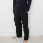 Men's midnight grey cloud pajama pants with elastic waistband, drawstring ties, and side pockets