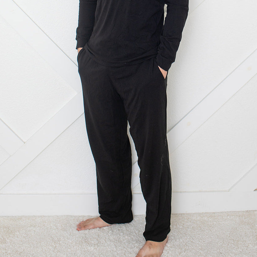 Men's midnight grey cloud pajama pants with elastic waistband, drawstring ties, and side pockets