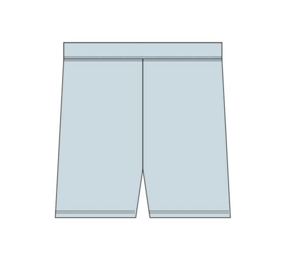 Black biker shorts with a short 4-inch inseam laid flat