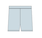 Black biker shorts with a short 4-inch inseam laid flat