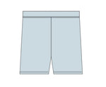 Black biker shorts with a short 4-inch inseam laid flat