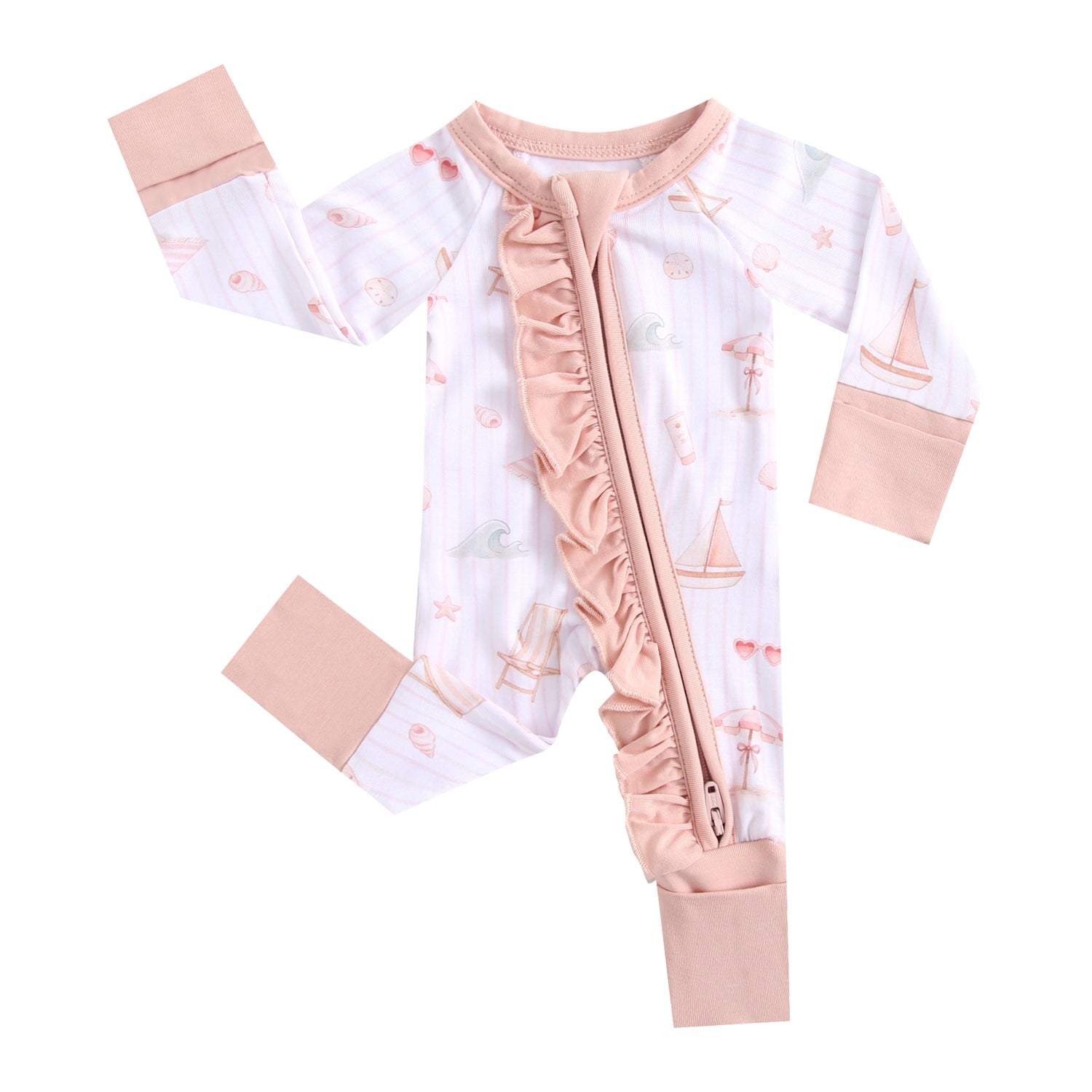Beach Baby Ruffled Zippered Baby Romper by Luxie Charm at Everetts Place