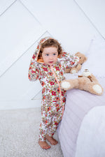 Honeyblossom floral-print zippered baby hoodie with a hood and front kangaroo pocket in pink tones
