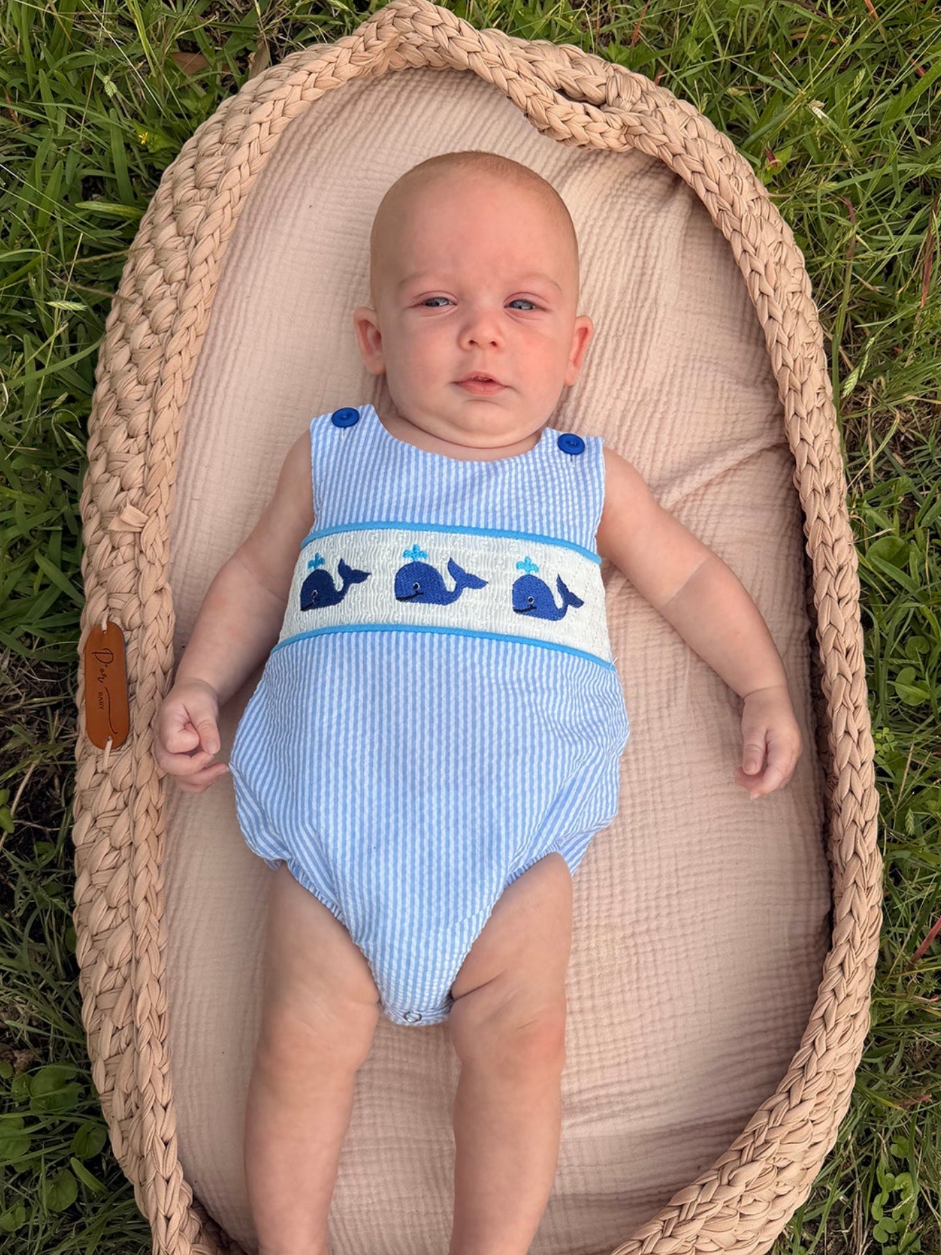 Summer Whale Embroidery Baby Boys Jonjon Stripe Romper - Baby & Toddler Clothing, Skin, Child, Infant, Facial expression | Everetts Place