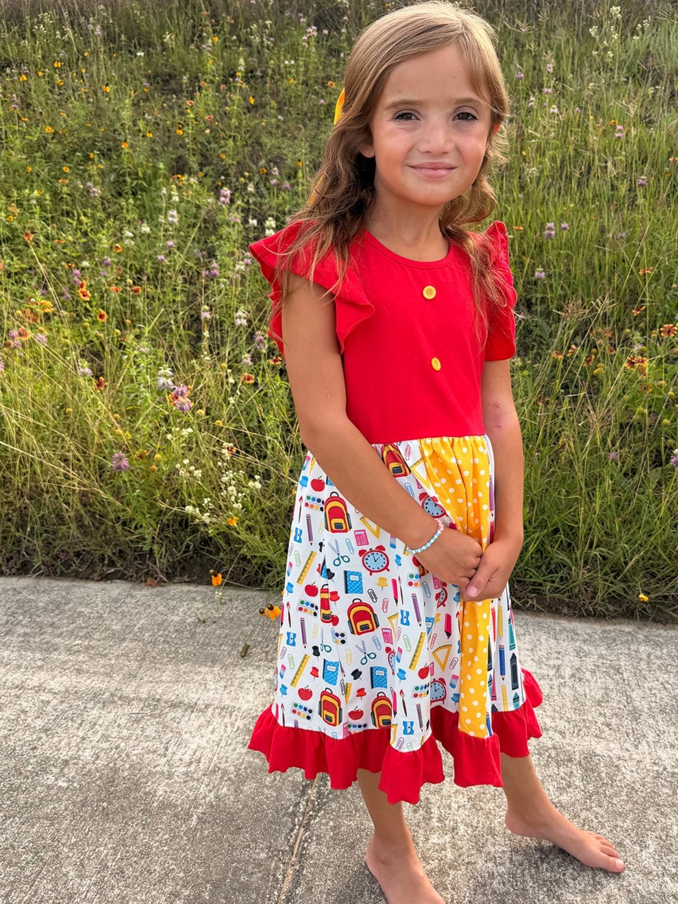 Girls Back To School Pencil Twirl Dress Ruffle Patchwork by Rylee Faith Designs at Everetts Place