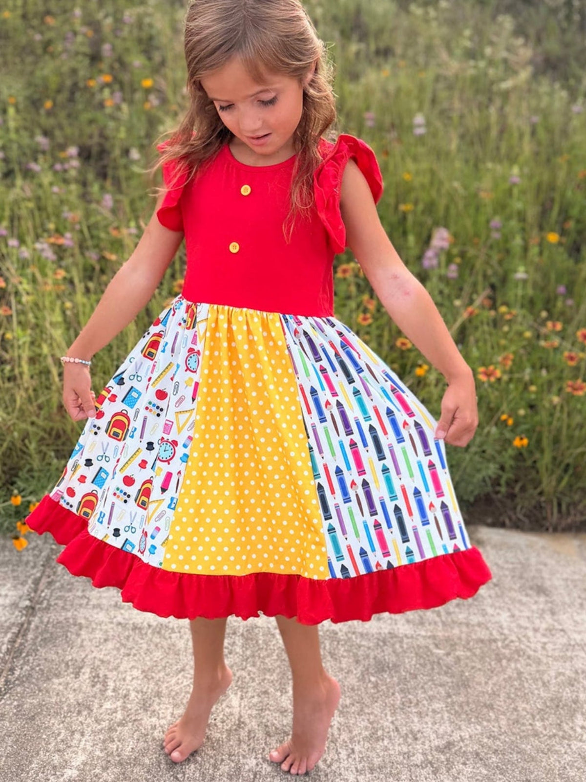 Girls Back To School Pencil Twirl Dress Ruffle Patchwork - Sleeve, Textile, Baby & Toddler Clothing, Pink, Day Dress | Everetts Place