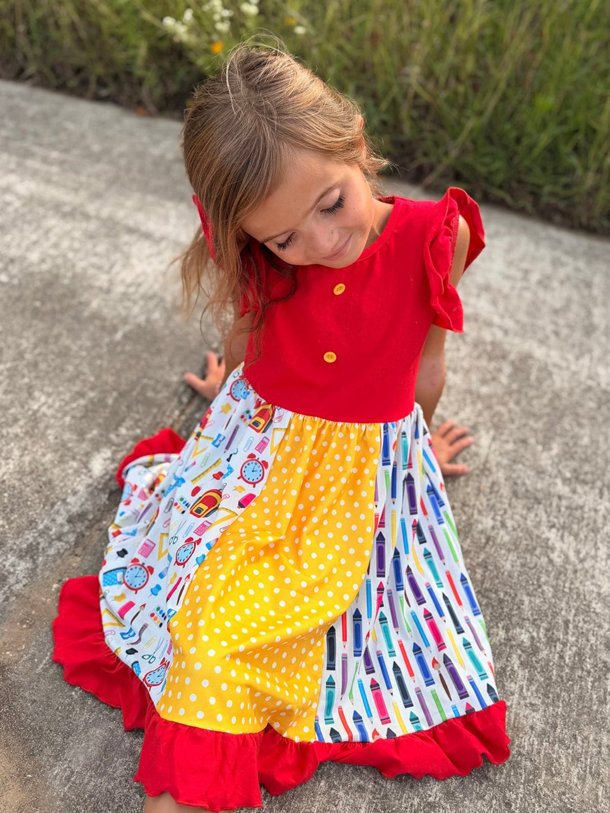 Girls Back To School Pencil Twirl Dress Ruffle Patchwork by Rylee Faith Designs at Everetts Place