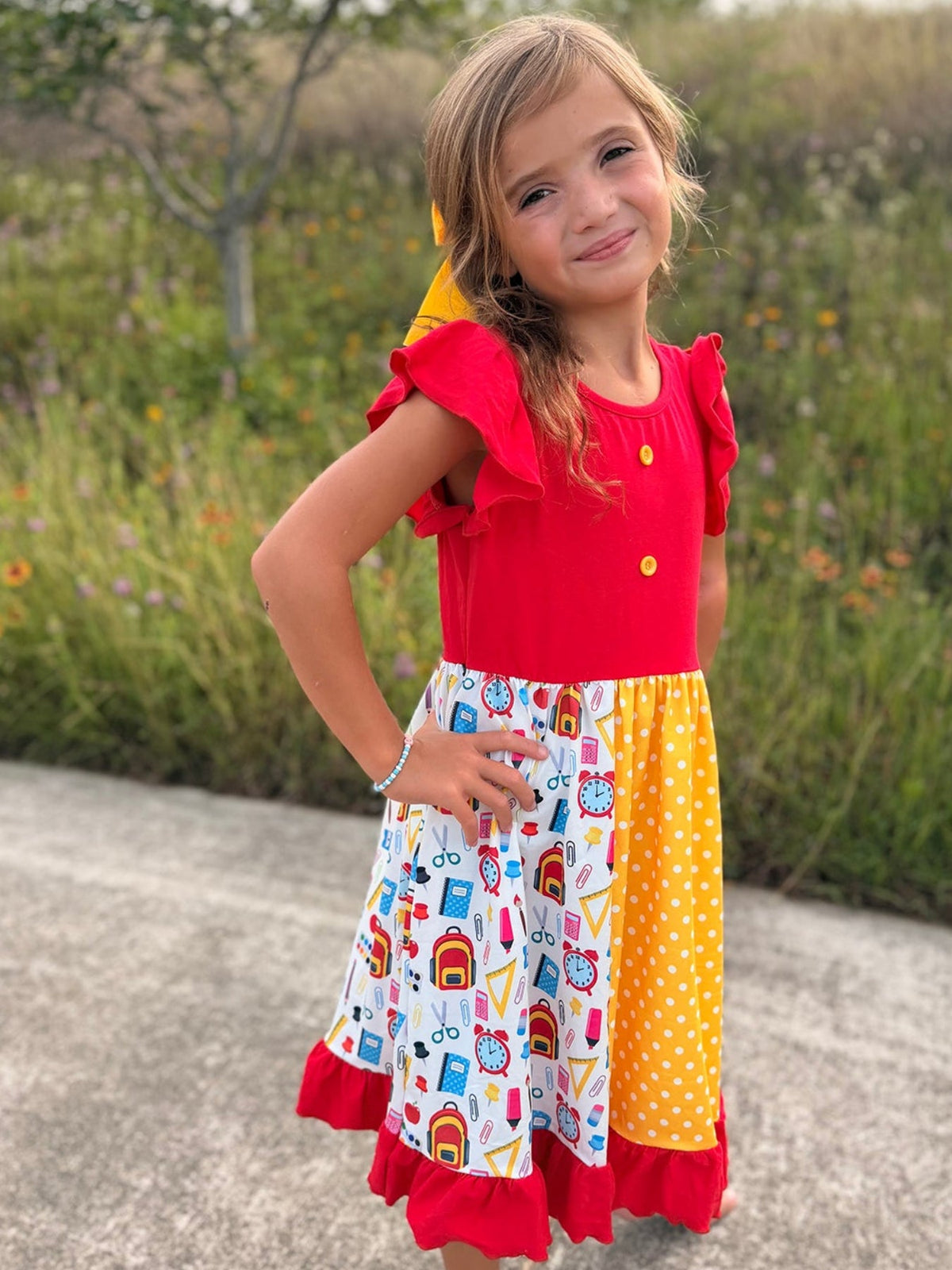 Girls Back To School Pencil Twirl Dress Ruffle Patchwork by Rylee Faith Designs at Everetts Place