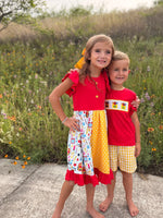 Back to School Crayon Smocked Boys Plaid Shorts Set by Rylee Faith Designs at Everetts Place