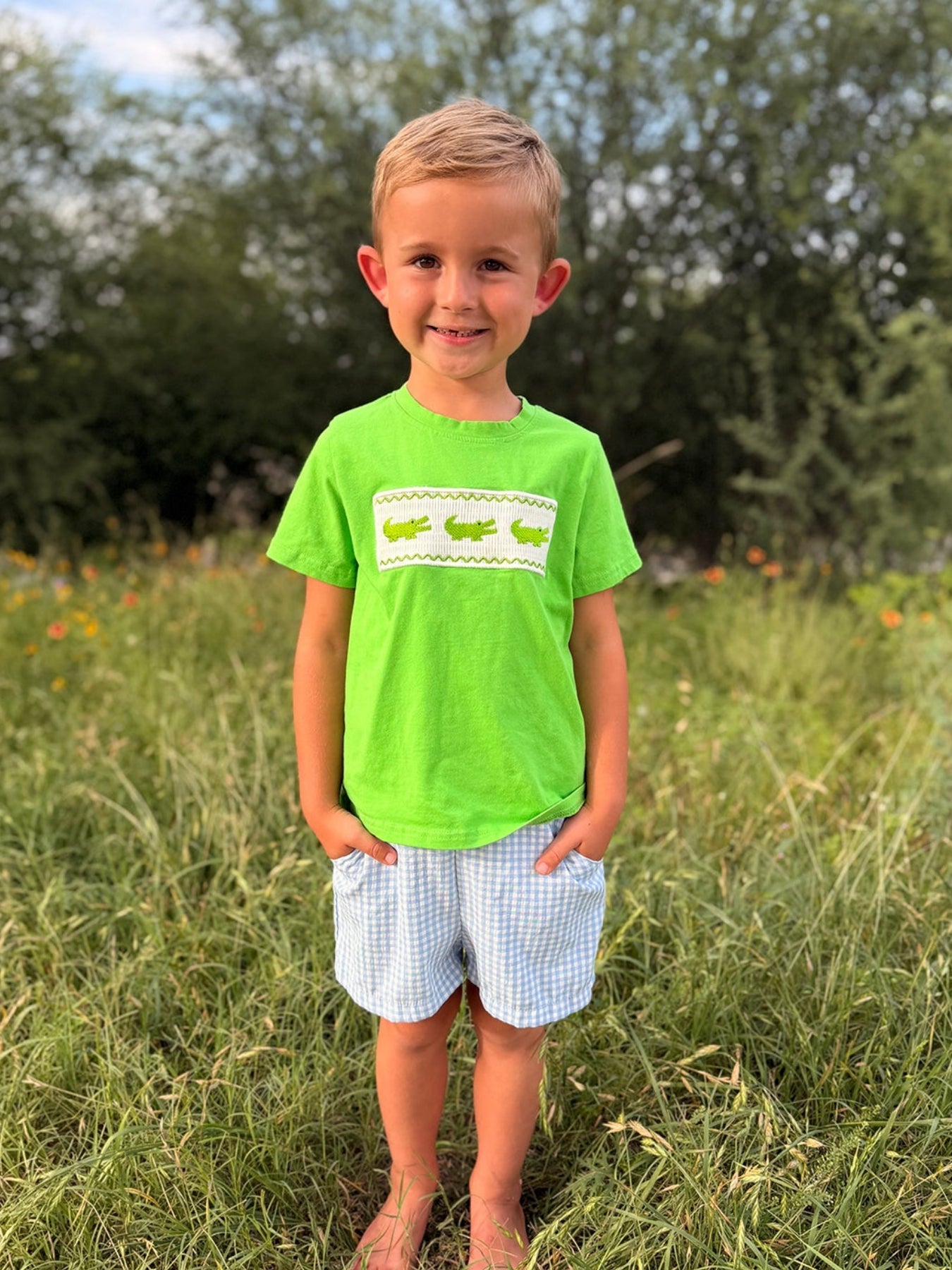 Toddler Boys Summer Crocodile Embroidered Plaid Shorts Set by Rylee Faith Designs at Everetts Place