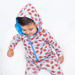 Baby zipper hoodie with a lined hood and front kangaroo pocket in the Huddle Up style