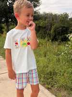 Boys Back To School Dog Plaid Short Set Applique by Rylee Faith Designs at Everetts Place