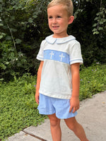 Blue Smocked Church Christ Bishop Christening Toddler Boys'Set by Rylee Faith Designs at Everetts Place