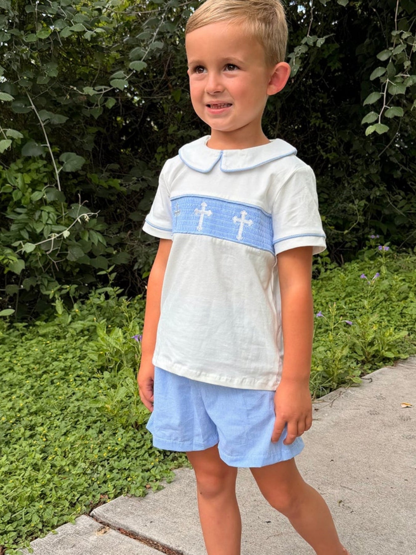 Blue Smocked Church Christ Bishop Christening Toddler Boys'Set by Rylee Faith Designs at Everetts Place