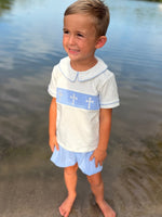 Blue Smocked Church Christ Bishop Christening Toddler Boys'Set by Rylee Faith Designs at Everetts Place