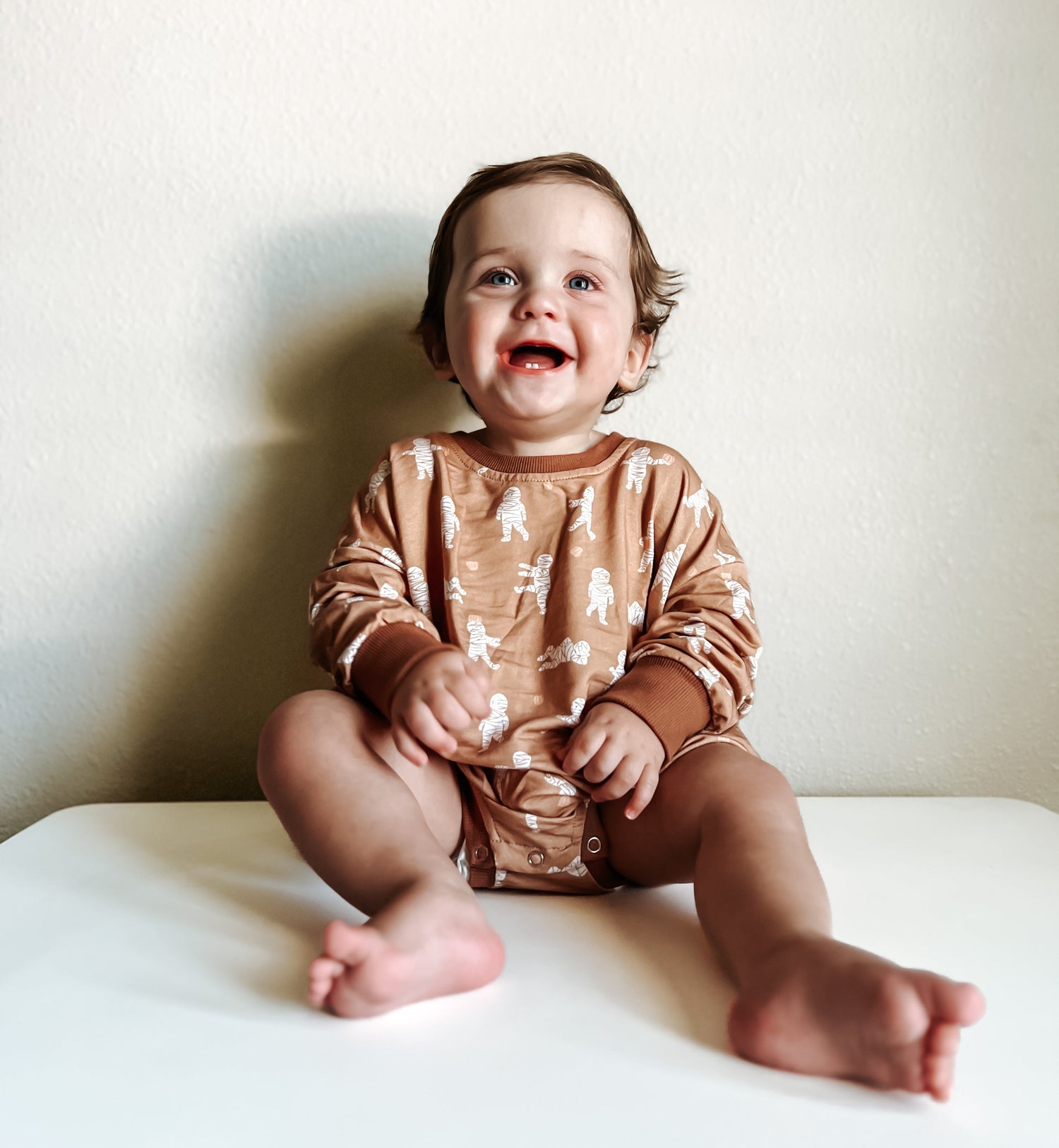 Bamboo French Terry Bubble Romper, Mummy Halloween Graphic, Oversized