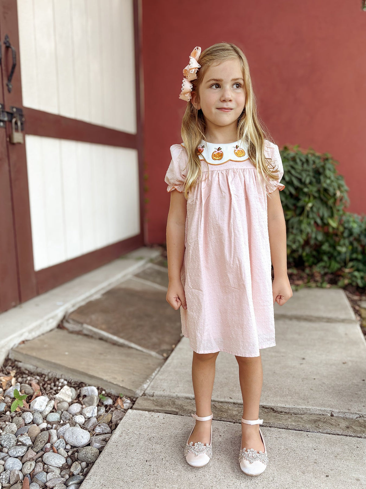 Halloween Pumpkin Applique Puff Sleeve Dress by Rylee Faith Designs