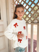 Cotton Pullover Sweater, Girls Bow Sequins, Mommy & Me by Rylee Faith Designs