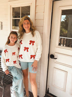 Cotton Pullover Sweater, Girls Bow Sequins, Mommy & Me by Rylee Faith Designs