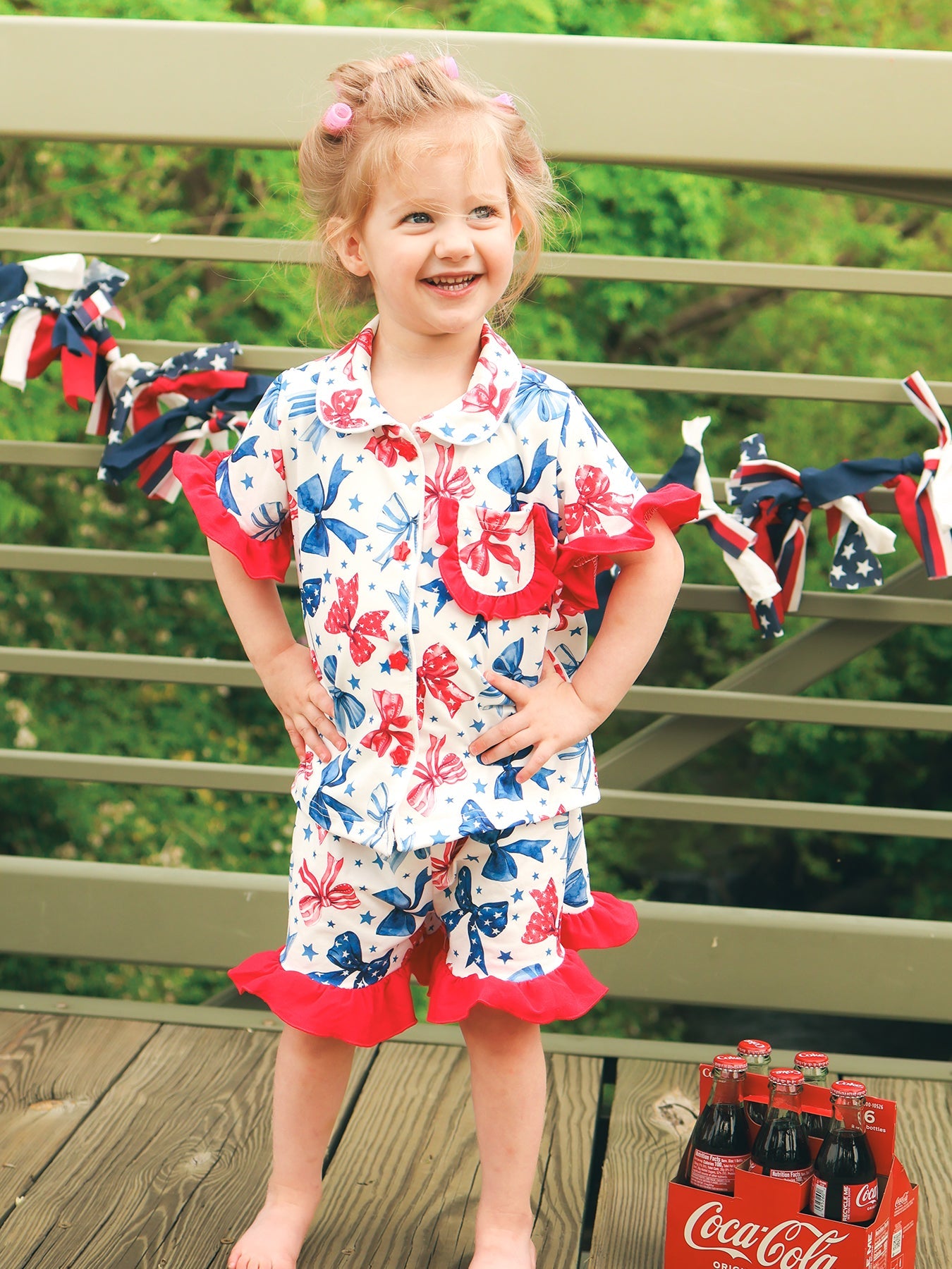 4th Of July Bow Star Girls Pajamas Set by Rylee Faith Designs at Everetts Place