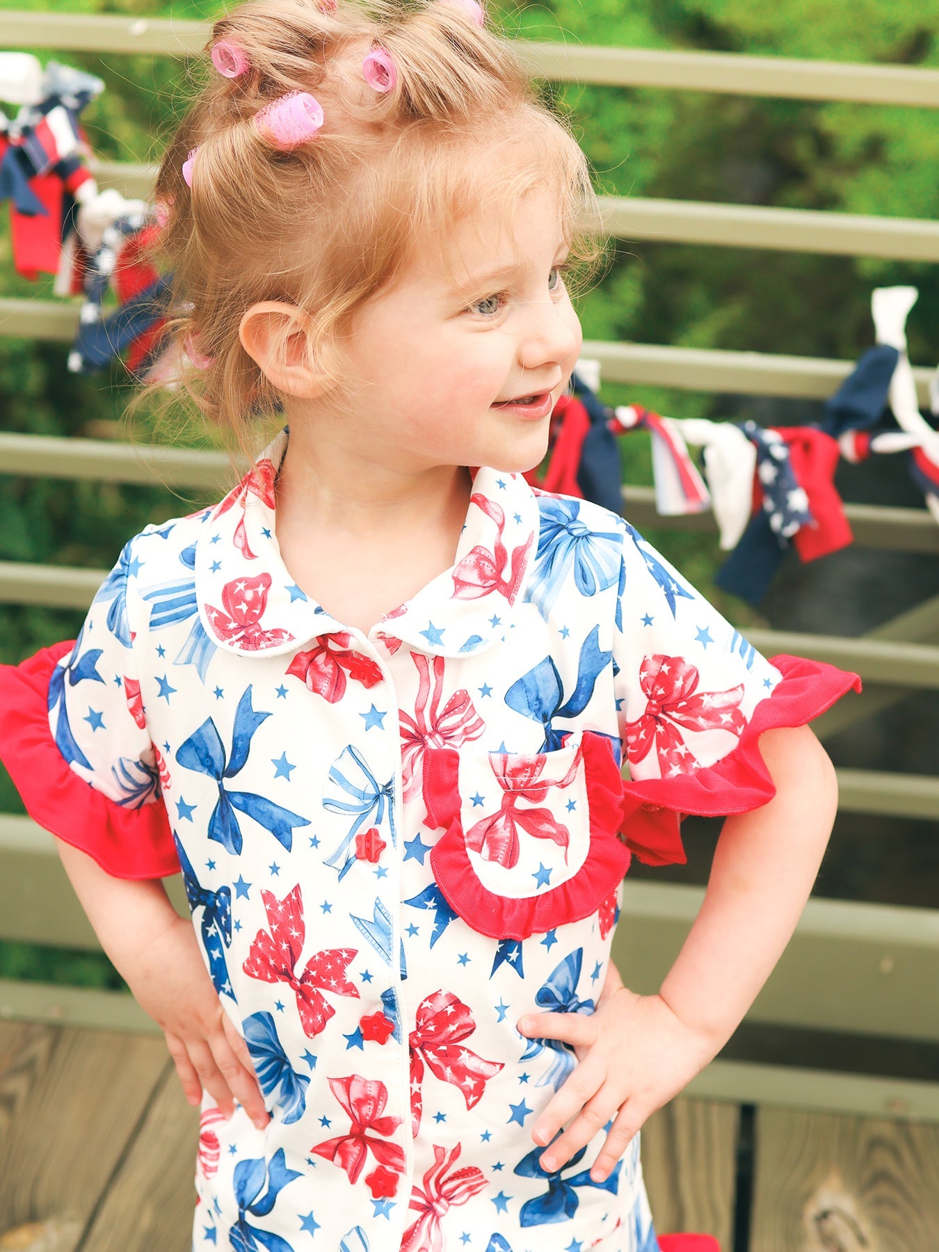 4th Of July Bow Star Girls Pajamas Set by Rylee Faith Designs at Everetts Place