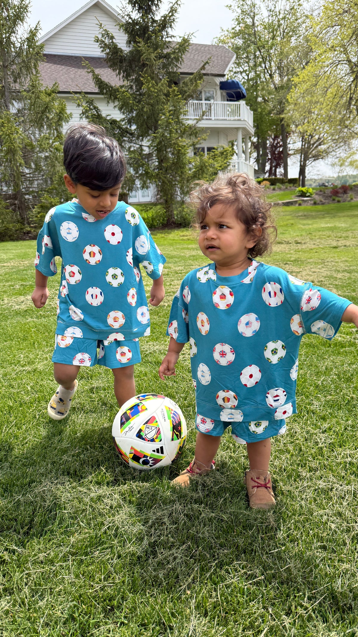 My First Soccer Outfit Bamboo Short Set for Toddlers & Kids | Oversized Tee + Drawstring Shorts by Rayn’s Tiny Stitches
