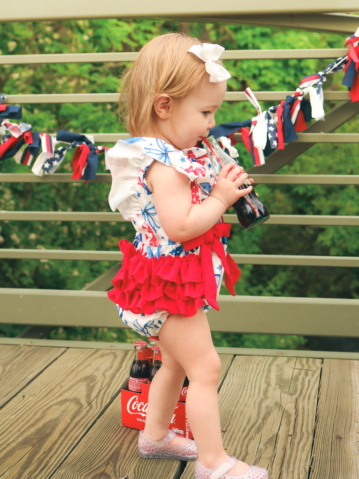 4th of july Bow Print Girls Romper by Rylee Faith Designs at Everetts Place