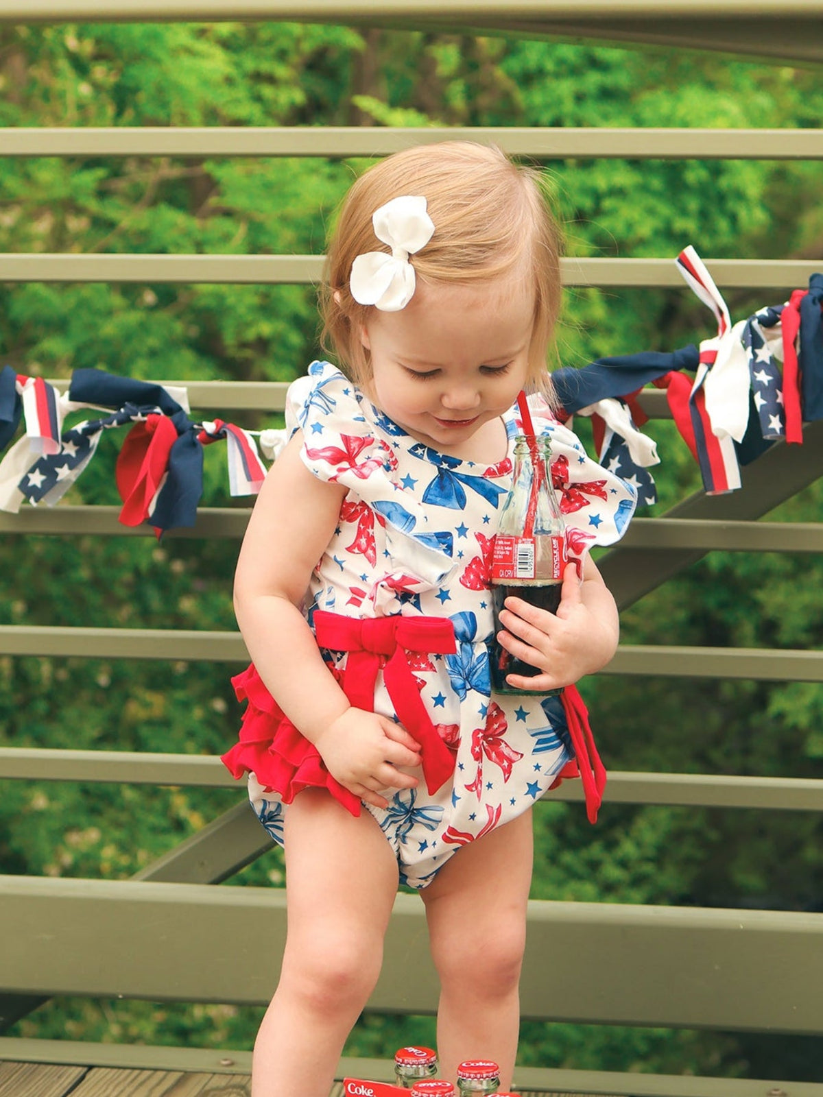 4th of july Bow Print Girls Romper by Rylee Faith Designs at Everetts Place