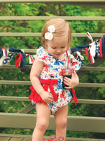 4th of july Bow Print Girls Romper by Rylee Faith Designs at Everetts Place