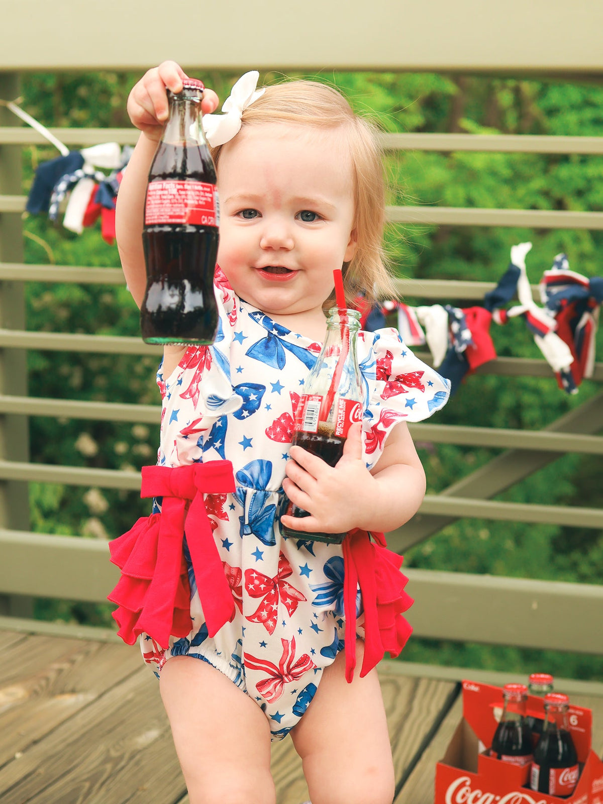 4th of july Bow Print Girls Romper by Rylee Faith Designs at Everetts Place