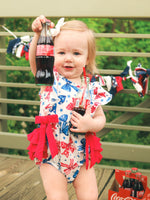 4th of july Bow Print Girls Romper by Rylee Faith Designs at Everetts Place