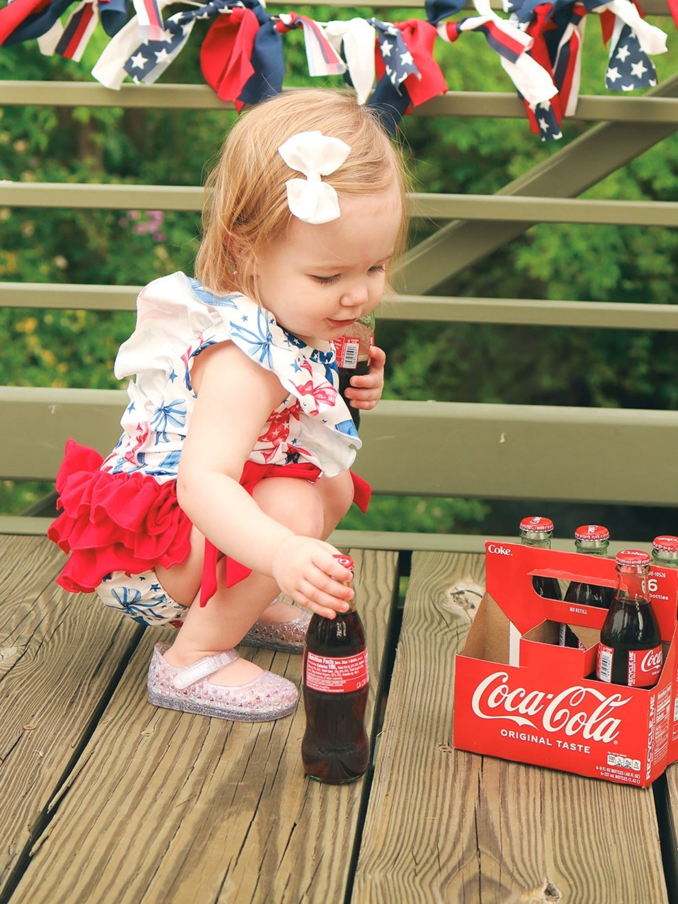 4th of july Bow Print Girls Romper by Rylee Faith Designs at Everetts Place