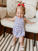 Smocked Red, White and Bows Bamboo Bubble Romper by Little Joy Co. at Everetts Place