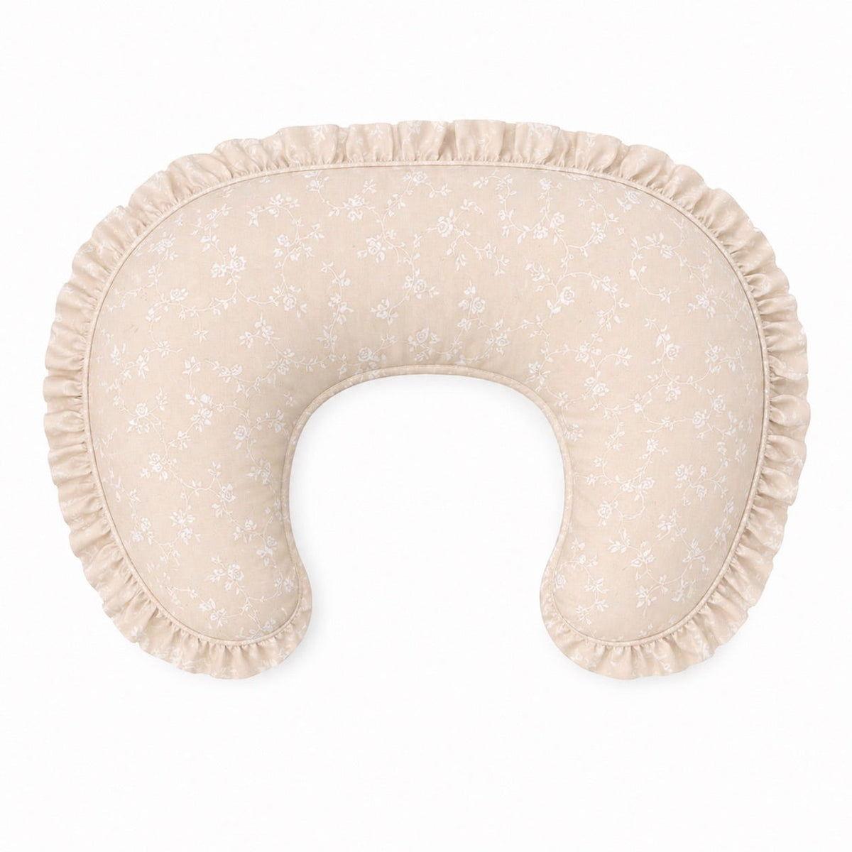 Beige White Floral Ruffle Nursing Pillow Cover by Little Mae & Co
