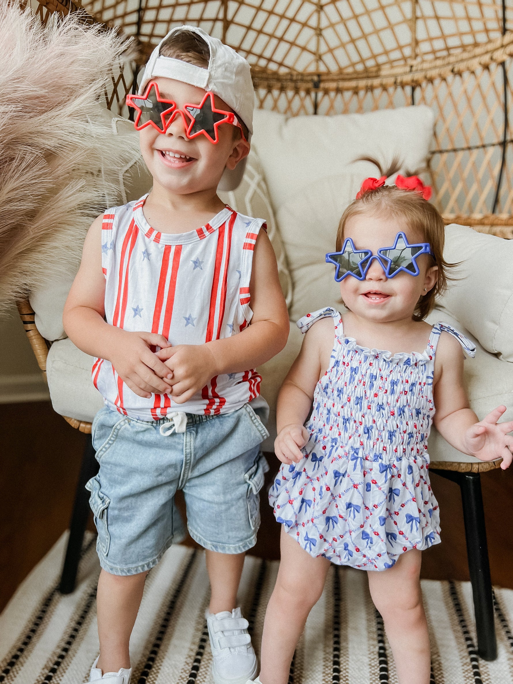 Smocked Red, White and Bows Bamboo Bubble Romper by Little Joy Co. at Everetts Place