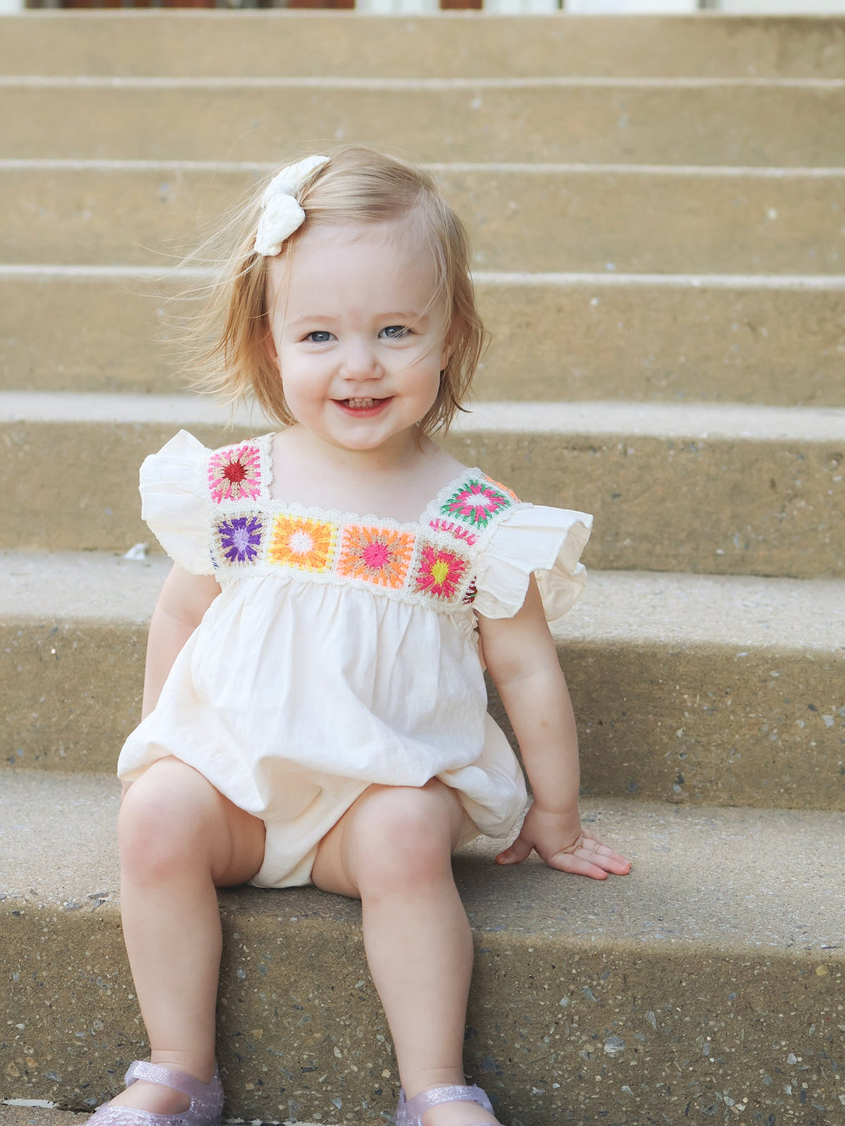 Summer Crochet Square Baby Ruffle Romper by Rylee Faith Designs at Everetts Place