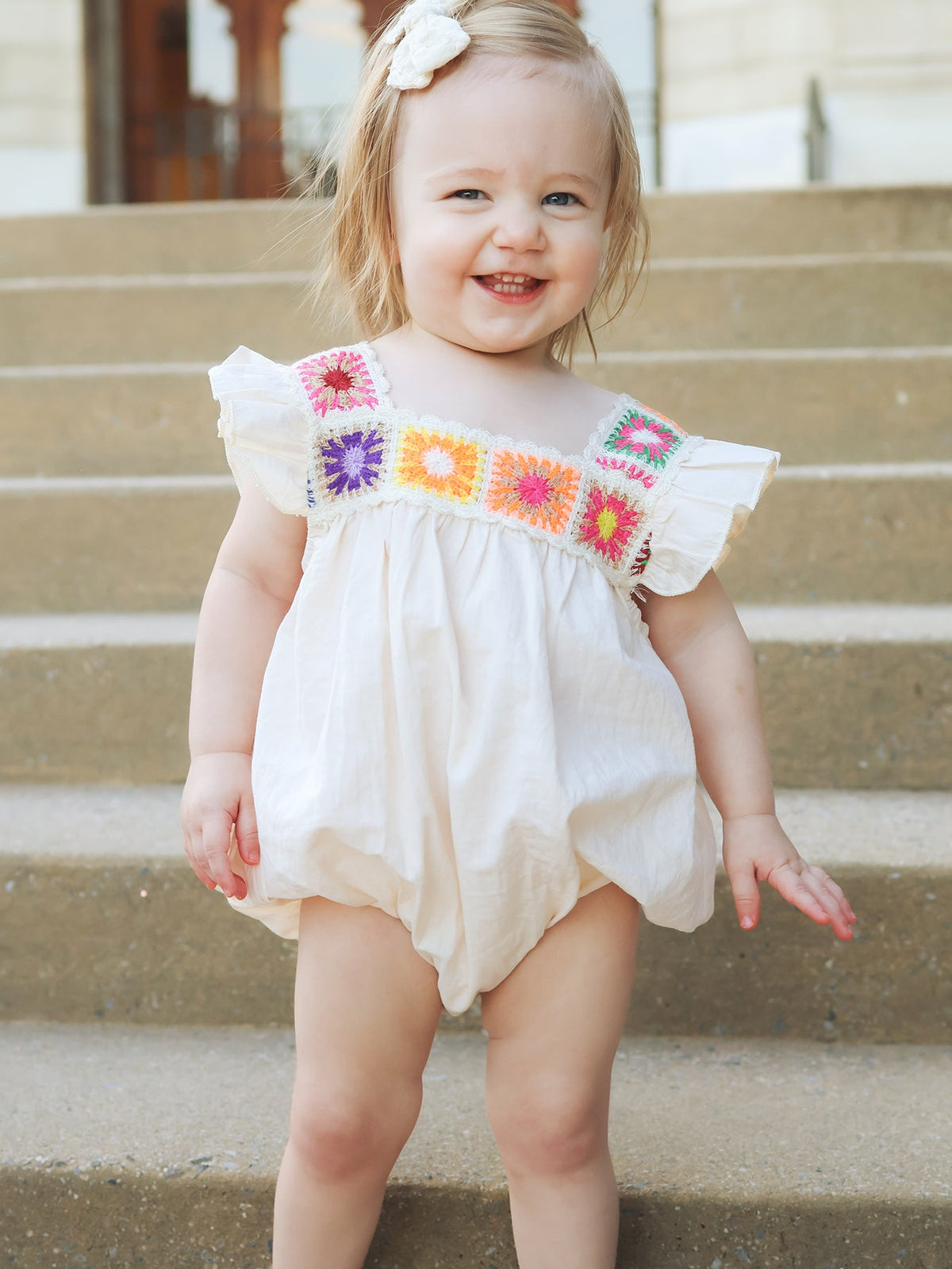 Summer Crochet Square Baby Ruffle Romper by Rylee Faith Designs at Everetts Place
