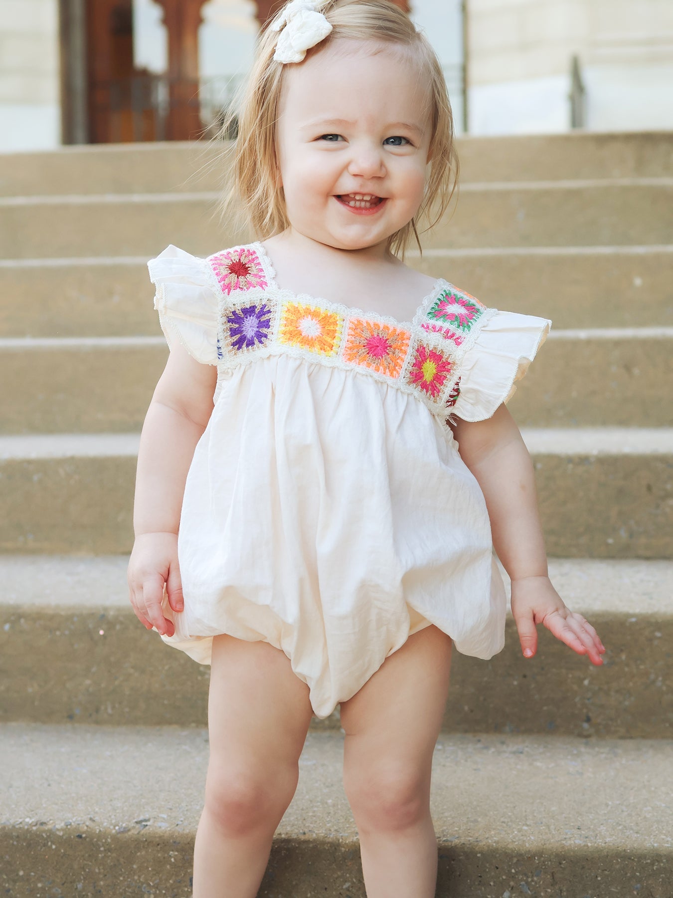 Summer Crochet Square Baby Ruffle Romper by Rylee Faith Designs at Everetts Place