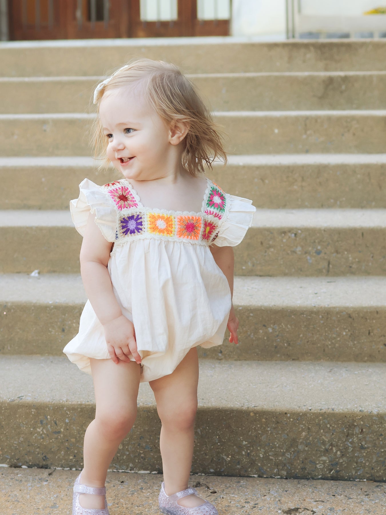 Summer Crochet Square Baby Ruffle Romper by Rylee Faith Designs at Everetts Place