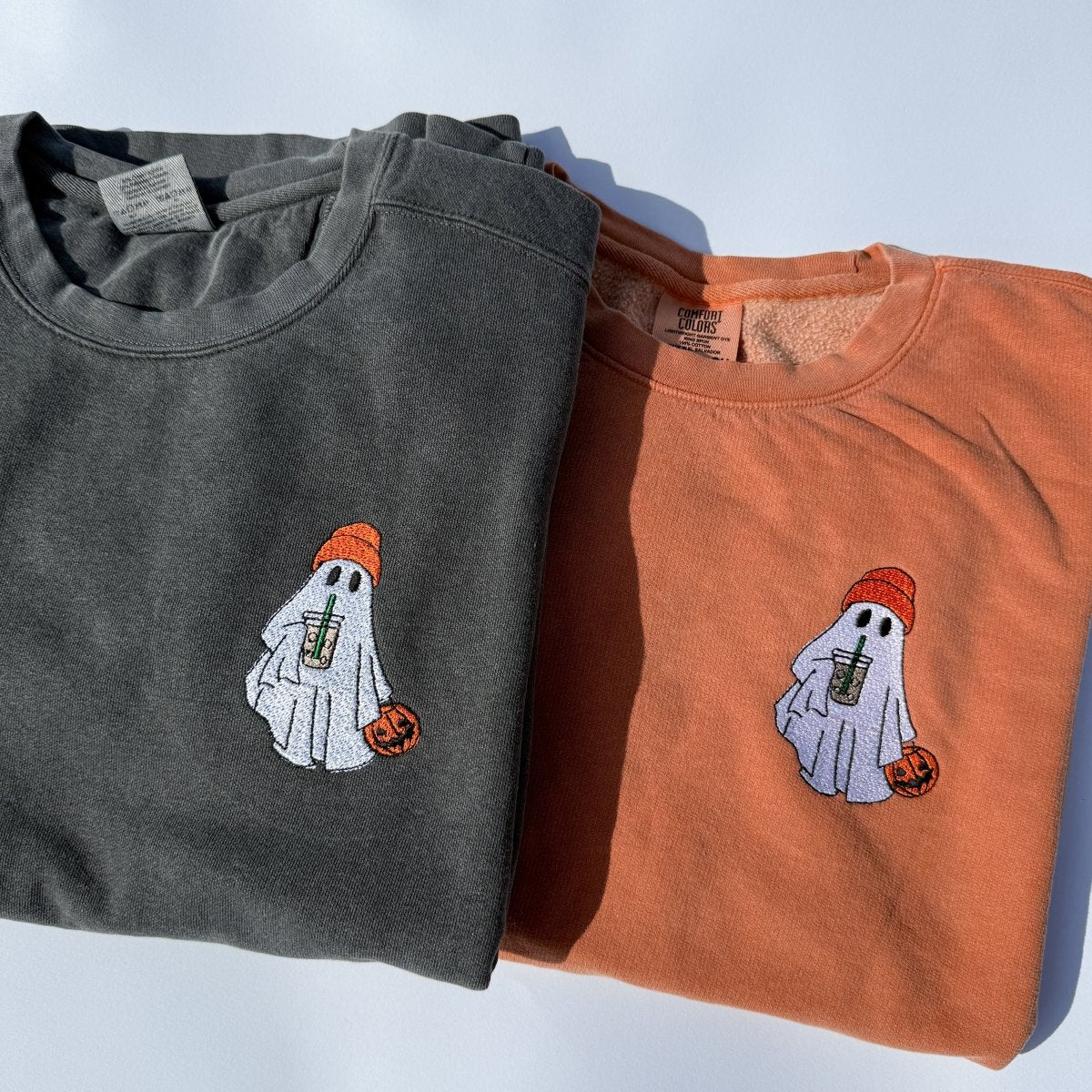 Little Joy Co. Adult Embroidered Iced Coffee Ghost Comfort Colors Crewneck Sweatshirt - more colors - Everetts Place